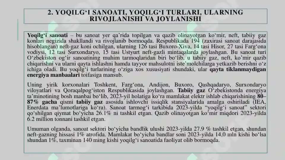 YOQILG‘I-ENERGETIKA
MAJMUASI VA UNING STRATEGIK
AHAMIYATI 6