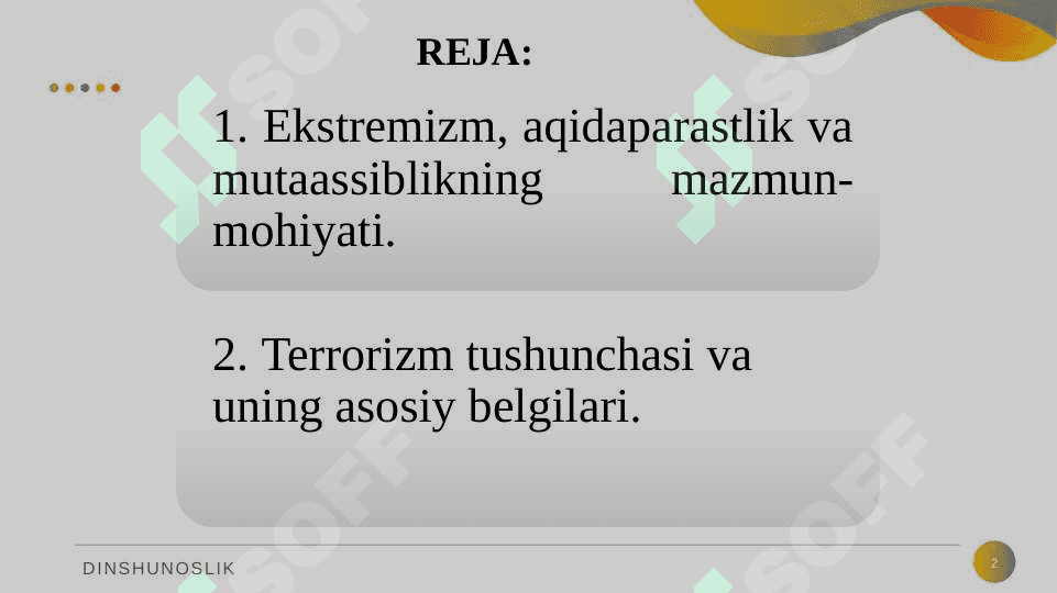 DINIY EKSTREMIZM VA TERRORIZM.  MAFKURA VA AMALIYOT. 2