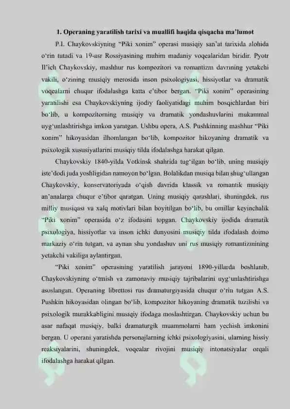 P.I.CHAYKOVSKIYNING PIKI XONIM OPERASI. 2