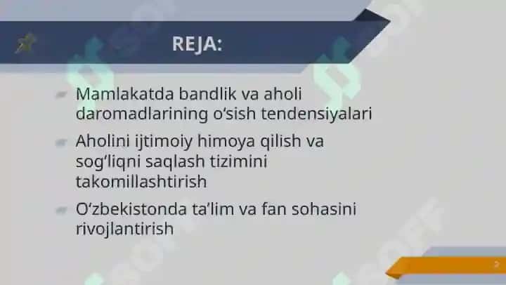 O'zbekiston ijtimoiy sohalarining rivojlanishi 2