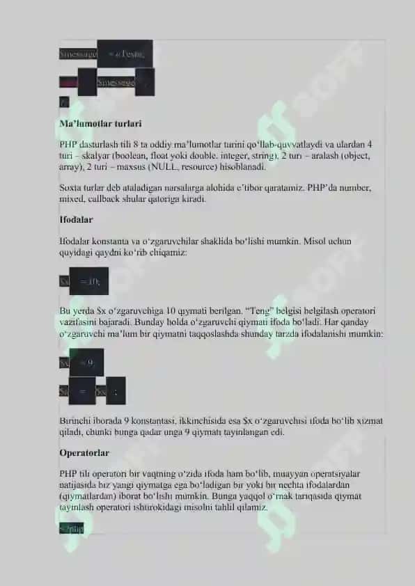 PHP ASOSLARI. MA'LUMOTLAR TURLARI 7