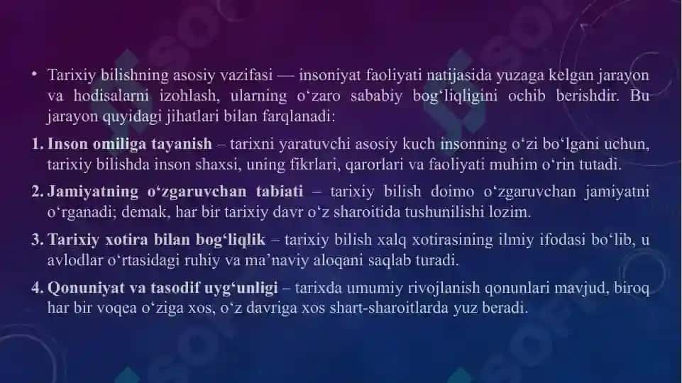 Tarixiy bilishning o'ziga xosligi va tamoyillari 4