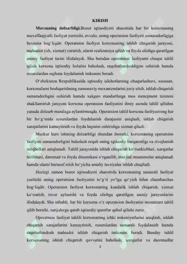 KORXONA OPERATSION FAOLIYATI TAHLILI. 2 3