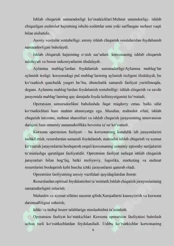 KORXONA OPERATSION FAOLIYATI TAHLILI. 2 6