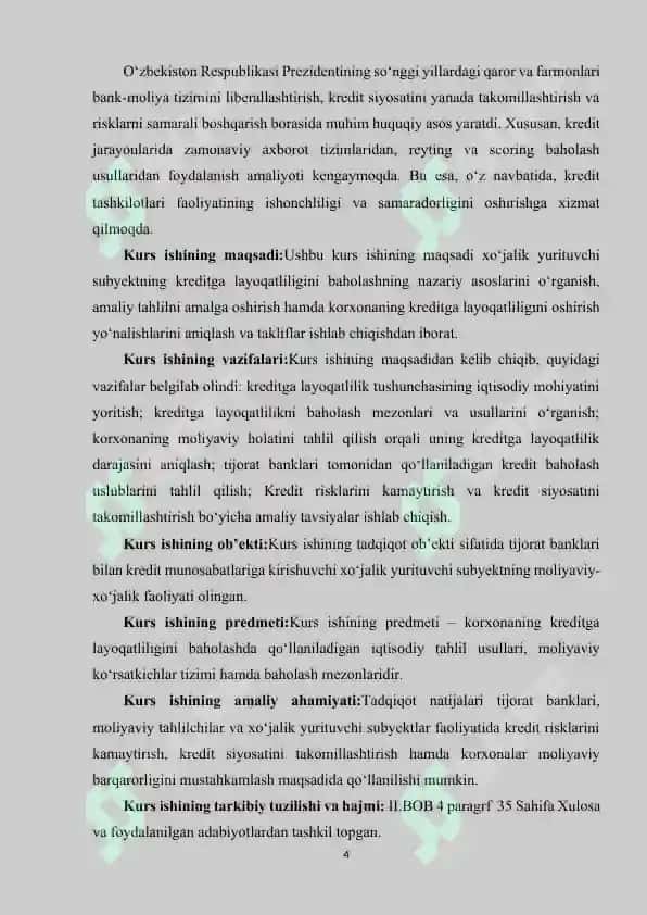 KREDITGA LAYOQATLILIK TAHLILI 4