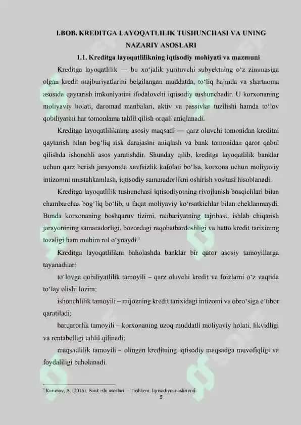 KREDITGA LAYOQATLILIK TAHLILI 5