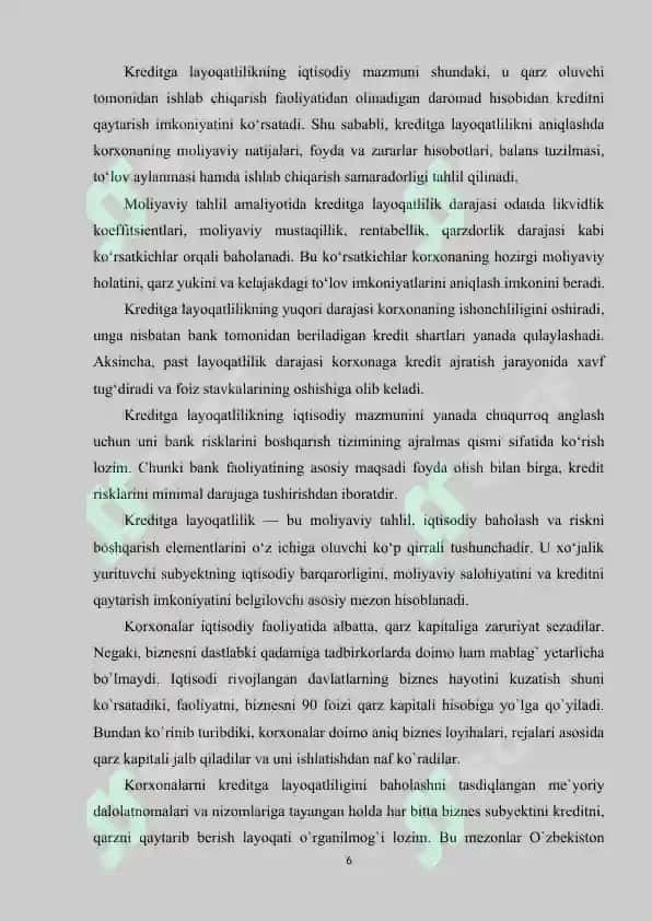 KREDITGA LAYOQATLILIK TAHLILI 6