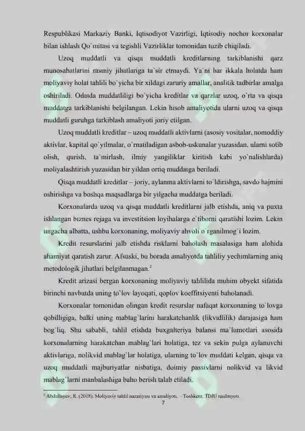 KREDITGA LAYOQATLILIK TAHLILI 7