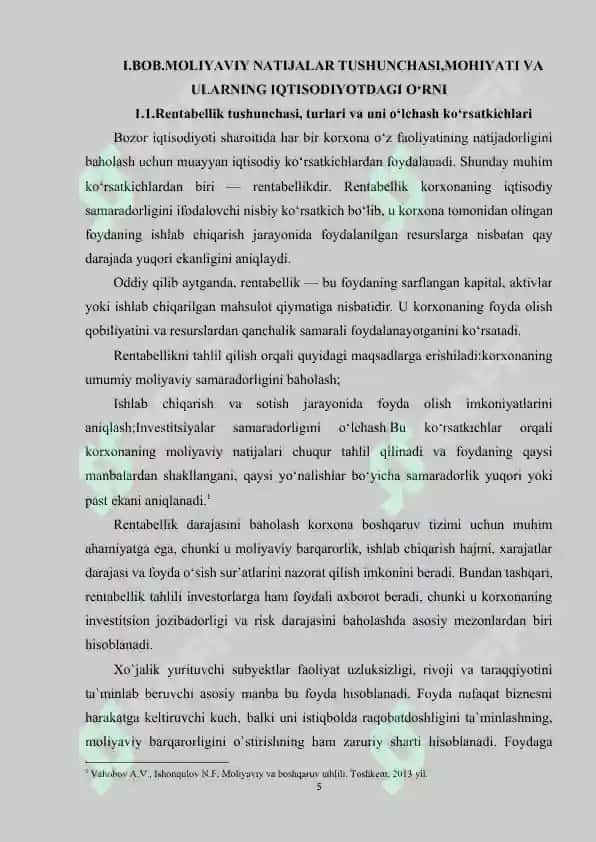 MOLIYAVIY NATIJALAR VA RENTABELLIK TAHLILI. 5