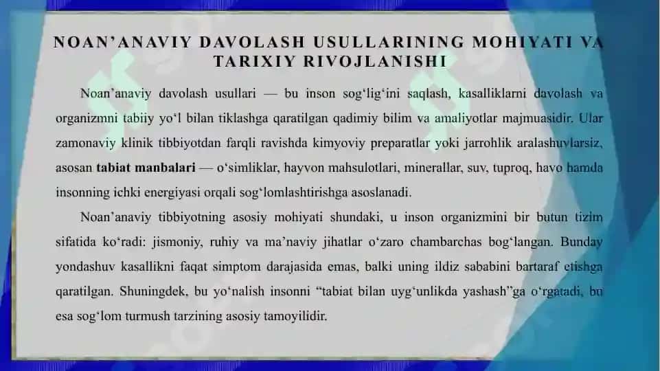 Noanʼanaviy davolash usullari 3