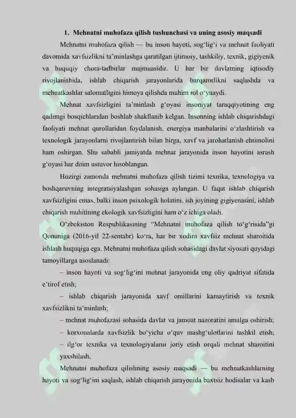 MEHNATNI MUHOFAZA QILISHNING ZAMONAVIY TEXNIKA TEXNOLOGIYALARI 2