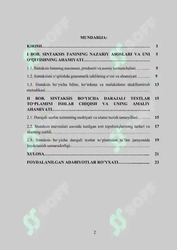 Sintaksis boʻyicha darajali testlari toʻplami 2
