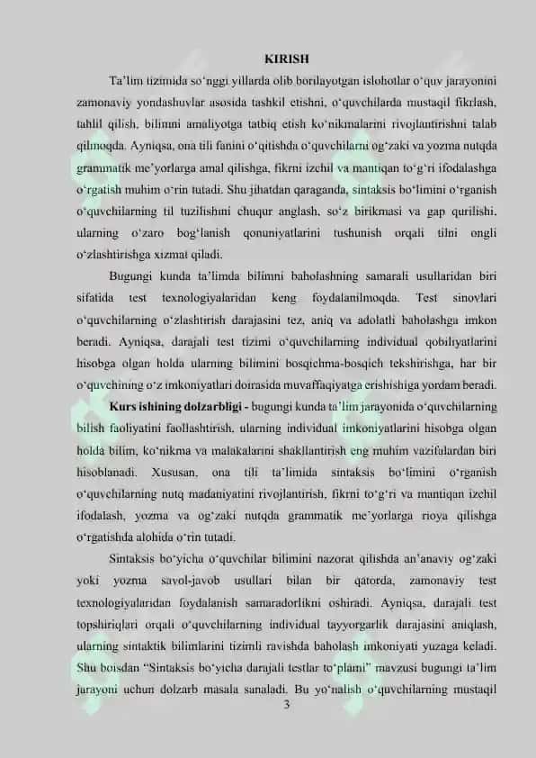 Sintaksis boʻyicha darajali testlari toʻplami 3