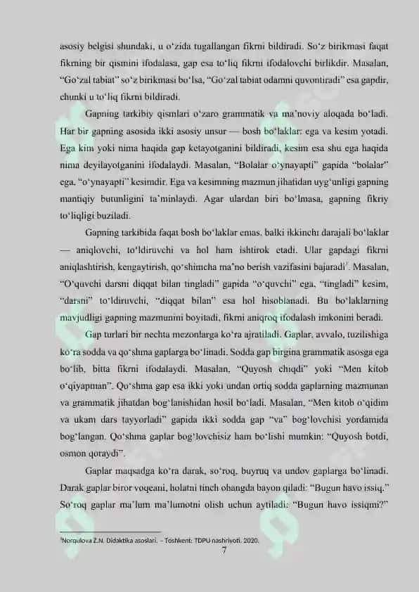 Sintaksis boʻyicha darajali testlari toʻplami 7