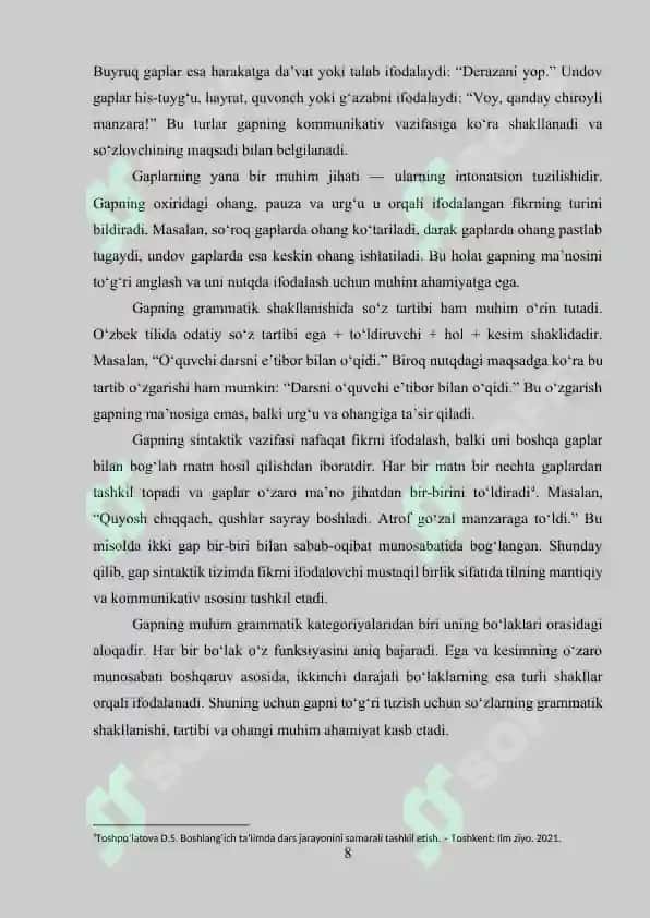 Sintaksis boʻyicha darajali testlari toʻplami 8