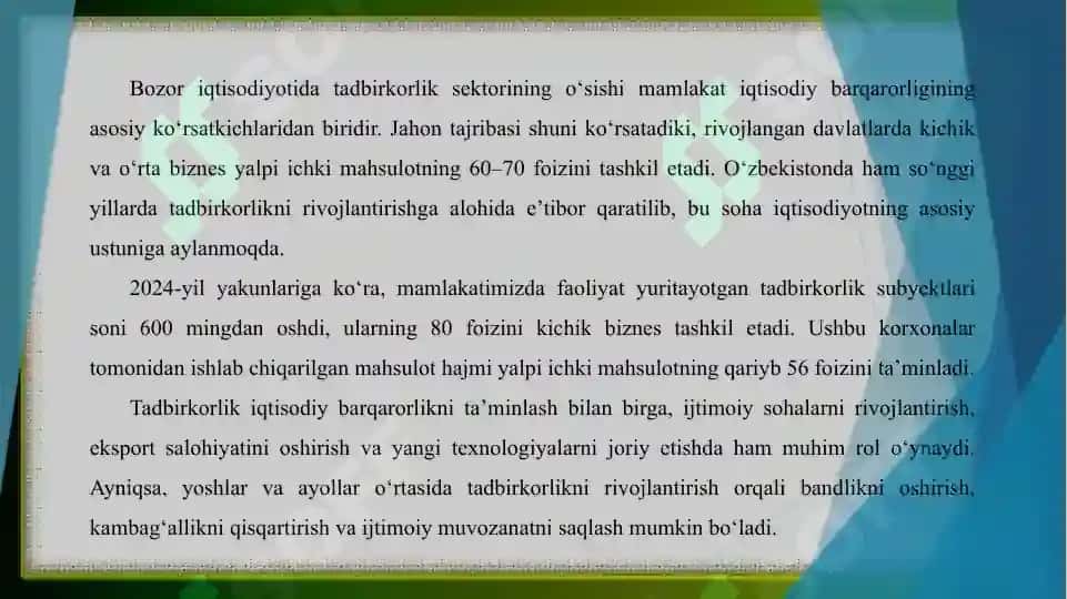 Tadbirkorlikni qoʻllab-quvvatlash yoʻnalishlari 4
