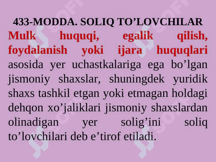 JISMONIY SHAXSLARDAN OLINADIGAN  YER  SOLIG’I 7