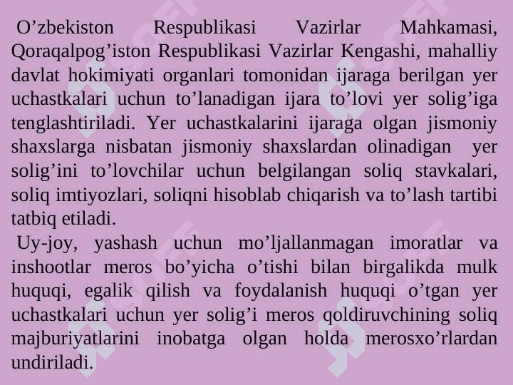 JISMONIY SHAXSLARDAN OLINADIGAN  YER  SOLIG’I 8