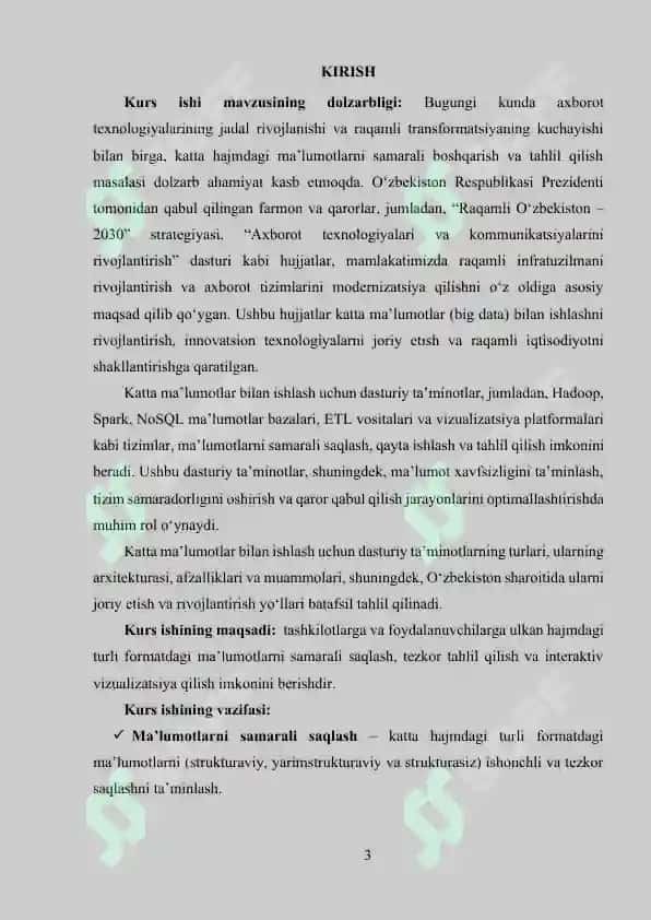 KATTA MA’LUMOTLAR BILAN ISHLASH UCHUN DASTURIY TA’MINOT 2