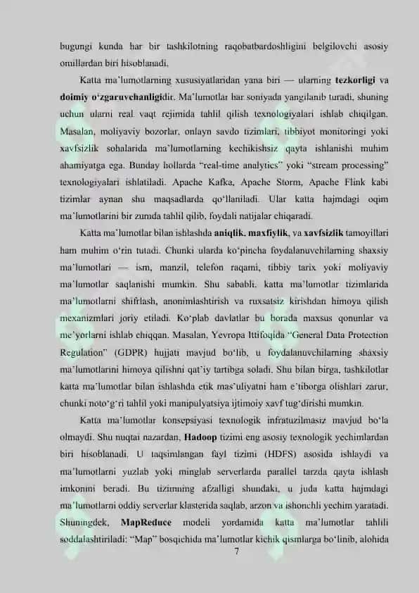 KATTA MA’LUMOTLAR BILAN ISHLASH UCHUN DASTURIY TA’MINOT 6