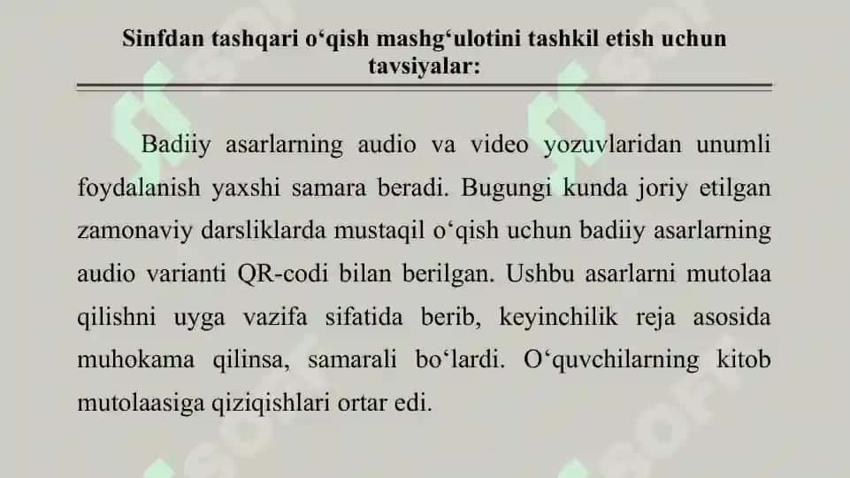 Sinfdan tashqari o‘qish va uni tashkil. 3