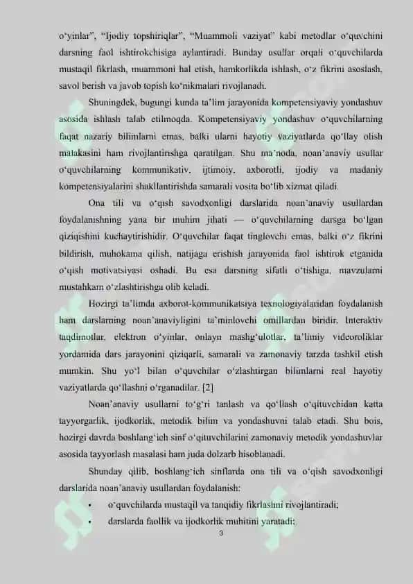 Boshlang‘ich sinflarda ona tili va o‘qish savodxonligi darslarida noan’anaviy usullardan foydalanish 3