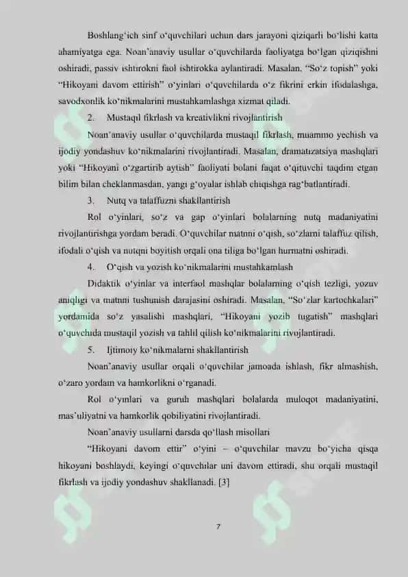 Boshlang‘ich sinflarda ona tili va o‘qish savodxonligi darslarida noan’anaviy usullardan foydalanish 7