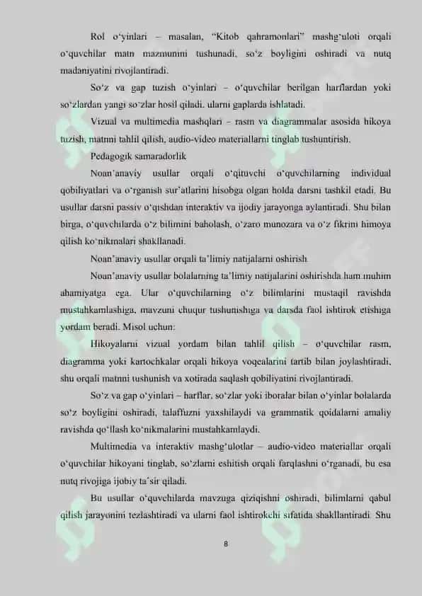Boshlang‘ich sinflarda ona tili va o‘qish savodxonligi darslarida noan’anaviy usullardan foydalanish 8