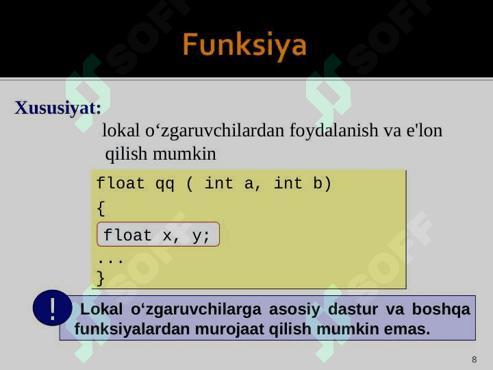 C++ da funksiyalar. Tuzilishi va undan foydalanish. 8