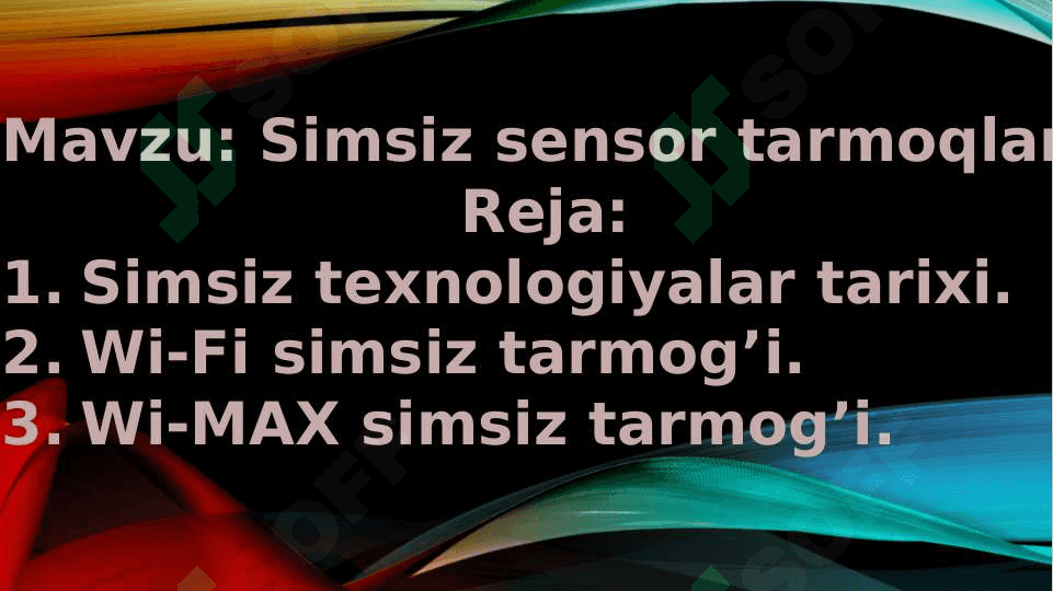 Simsiz sensor tarmoqlari 2