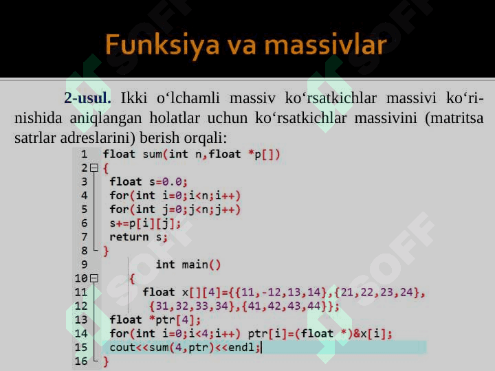 KO'RSATKICHLI DINAMIK MASSIV. SIMVOLLI MASSIVLAR. 4