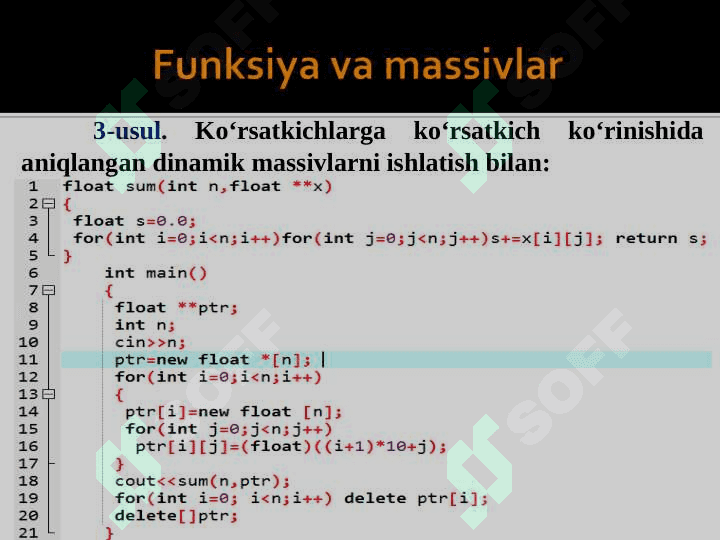 KO'RSATKICHLI DINAMIK MASSIV. SIMVOLLI MASSIVLAR. 5
