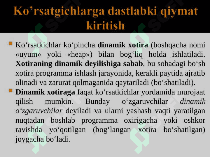 KO'RSATKICHLAR. KO'RSATKICHLARNI O'ZLASHTIRISH. 7