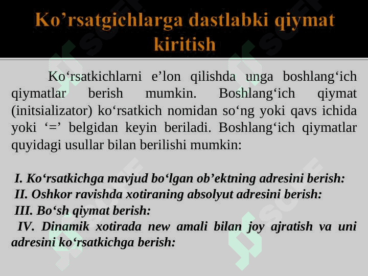 KO'RSATKICHLAR. KO'RSATKICHLARNI O'ZLASHTIRISH. 8