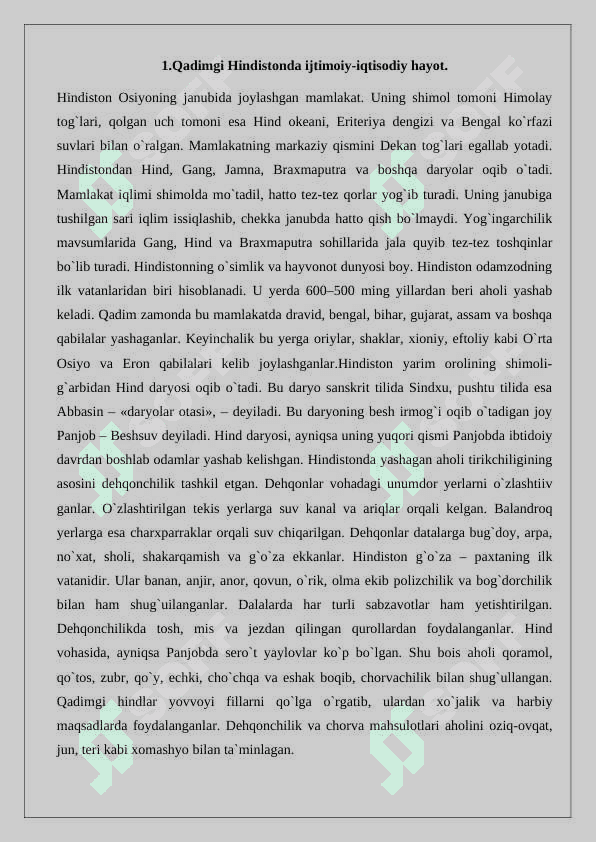 QADIMGI HINDISTON SIVILIZATSIYASI. 2