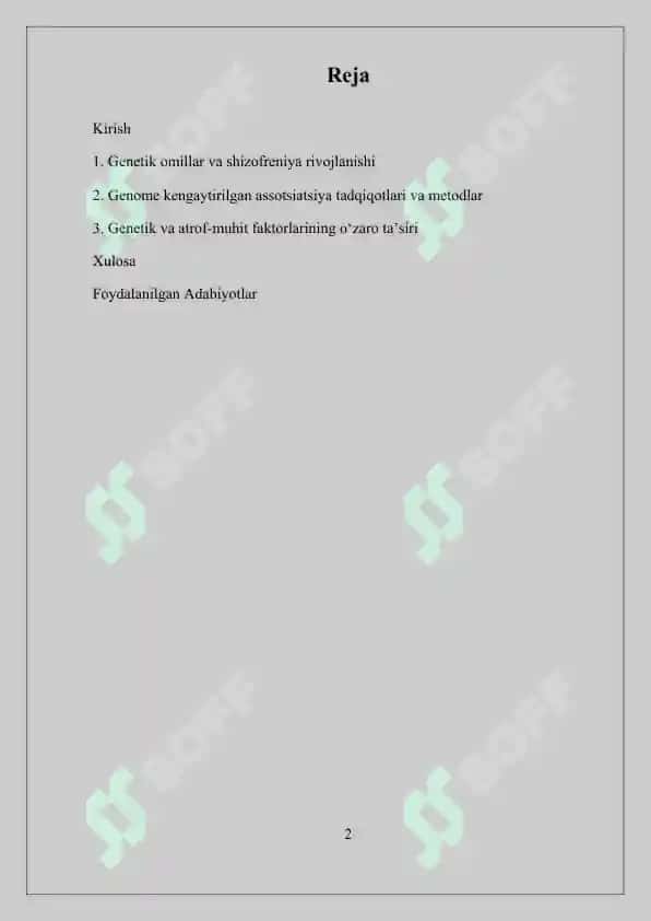 SHIZOFRENIYA KASALLIGINING GENETIC ASPEKTLARI 2