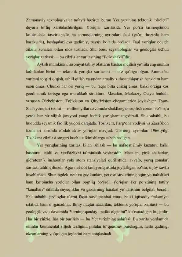 Asosiy tektonik yer yoriqlari xaritasi bilan ishlash 4