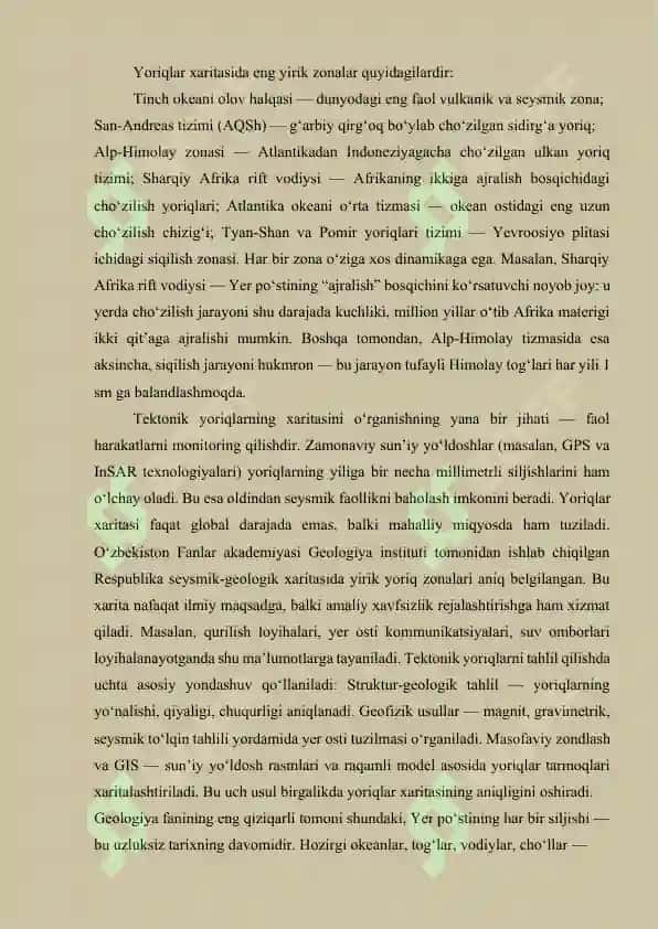 Asosiy tektonik yer yoriqlari xaritasi bilan ishlash 5