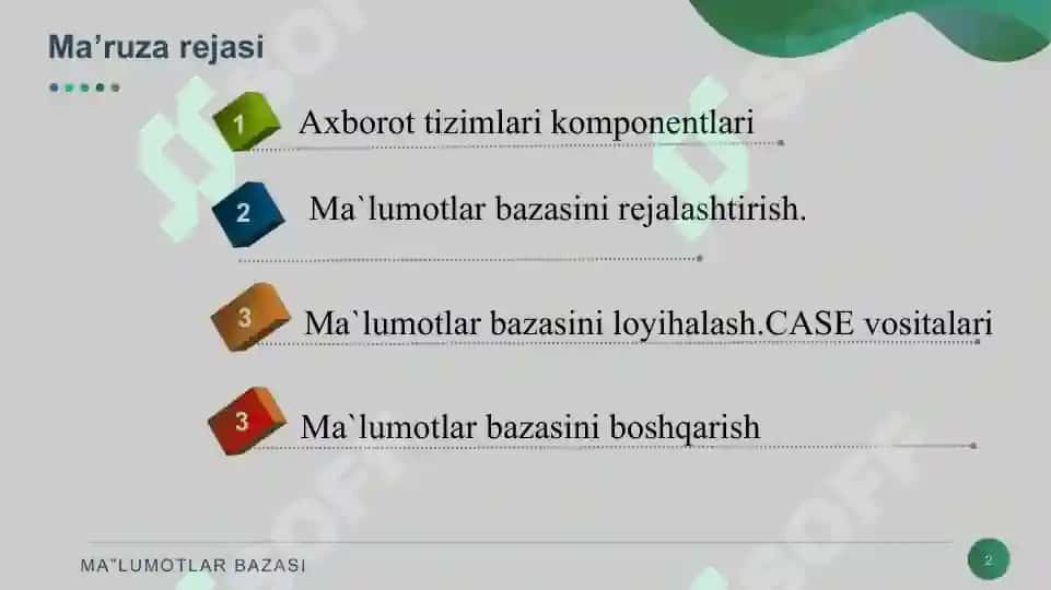 MA’LUMOTLAR BAZASINI RЕJALASHTIRISH, LOYIHALASH VA ADMINISTRATORLASH 2