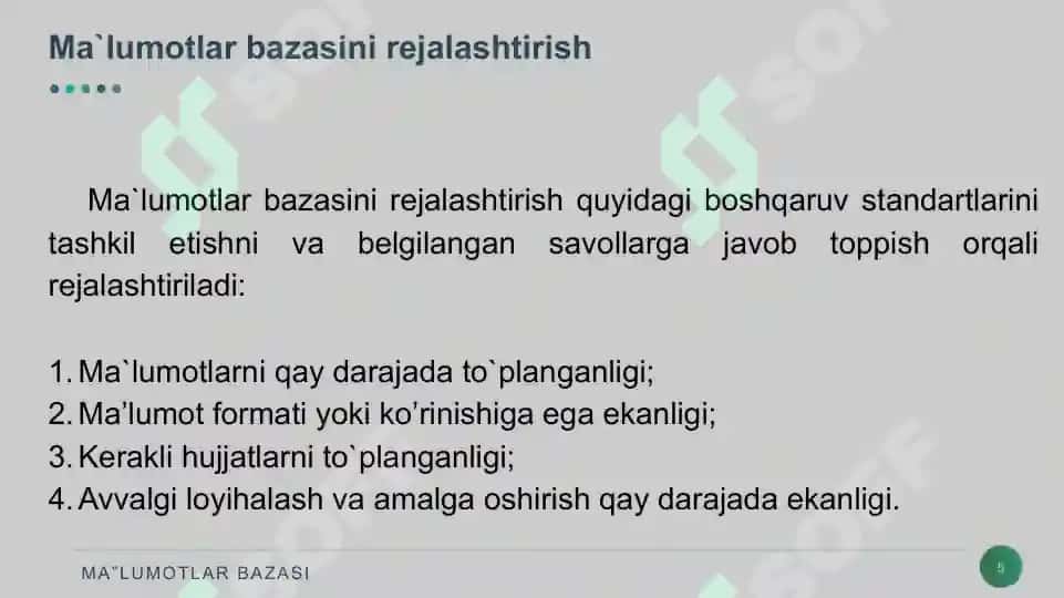 MA’LUMOTLAR BAZASINI RЕJALASHTIRISH, LOYIHALASH VA ADMINISTRATORLASH 5