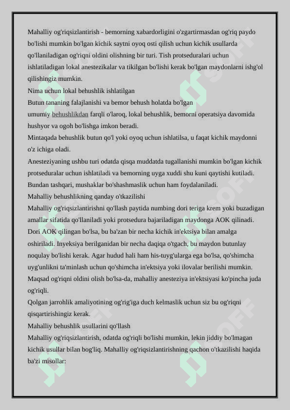UMMUMIY VA MAHALLIY OG'RIQSIZLANTIRISH VA ANESTEZIYA 3