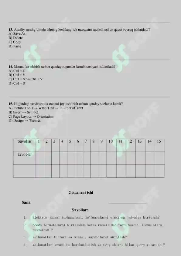 6-sinf Informatika fanidan NAZORAT ISHI DAFTARI 2025-2026-yil uchun maxsus 7