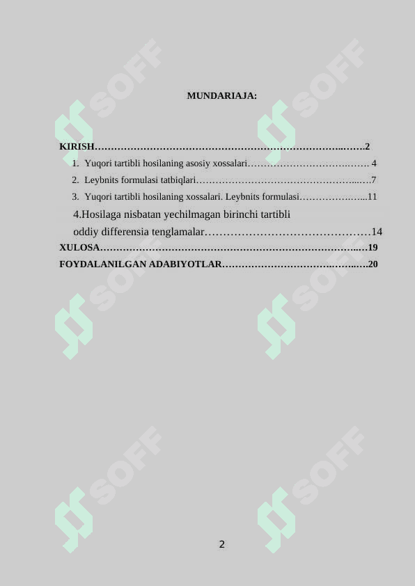 Yuqori tartibli hosilalarning fizikada qoʻllanilishi 2
