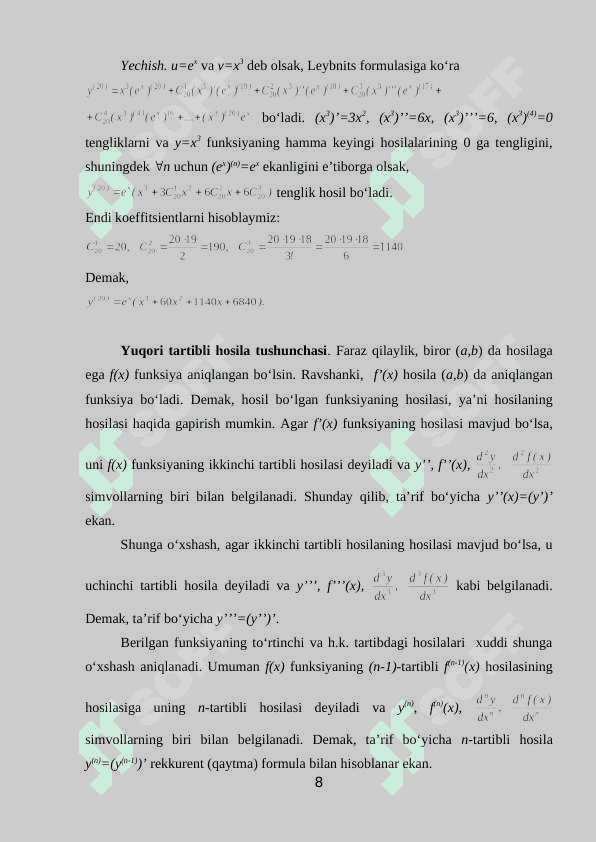 Yuqori tartibli hosilalarning fizikada qoʻllanilishi 8