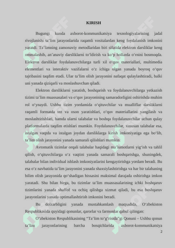 ELEKTRON DARSLIKLARNI YARATISH, BOSHQARISH VA FOYDALANUVCHILARGA YETKAZISH 2