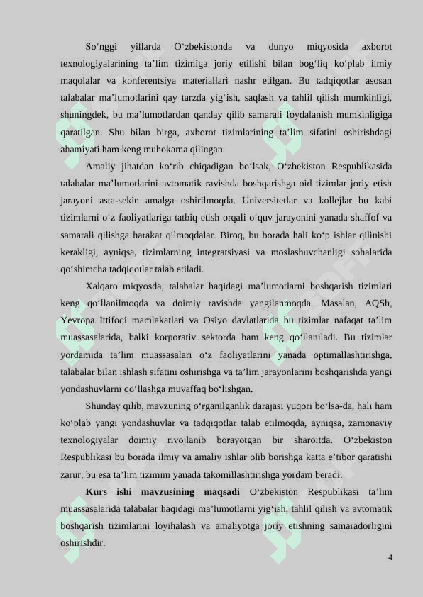 ELEKTRON DARSLIKLARNI YARATISH, BOSHQARISH VA FOYDALANUVCHILARGA YETKAZISH 4