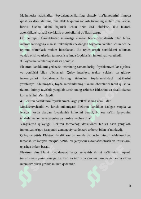 ELEKTRON DARSLIKLARNI YARATISH, BOSHQARISH VA FOYDALANUVCHILARGA YETKAZISH 8