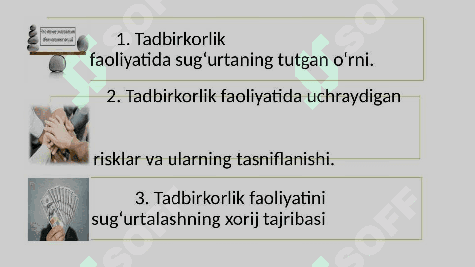 Tadbirkorlik risklarini sug’urta qilish. 2