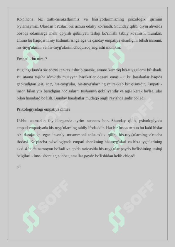 Empatiya darajasi diagnostikasi 8
