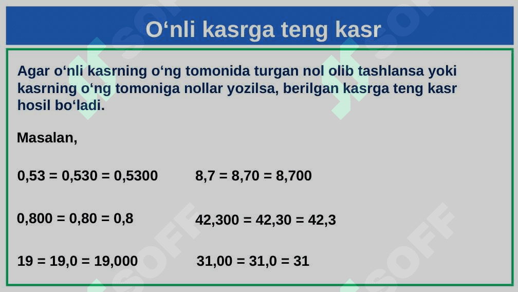 O'nli kasrlarni taqqoslash mavzusi 3